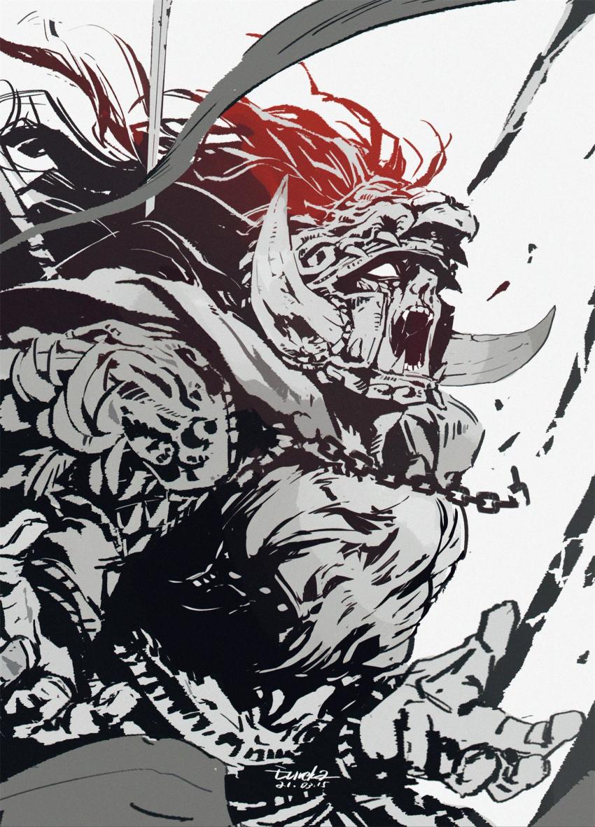 1boy, armor, blank_eyes, breastplate, dated, elden_ring, eureka1812, fake_horns