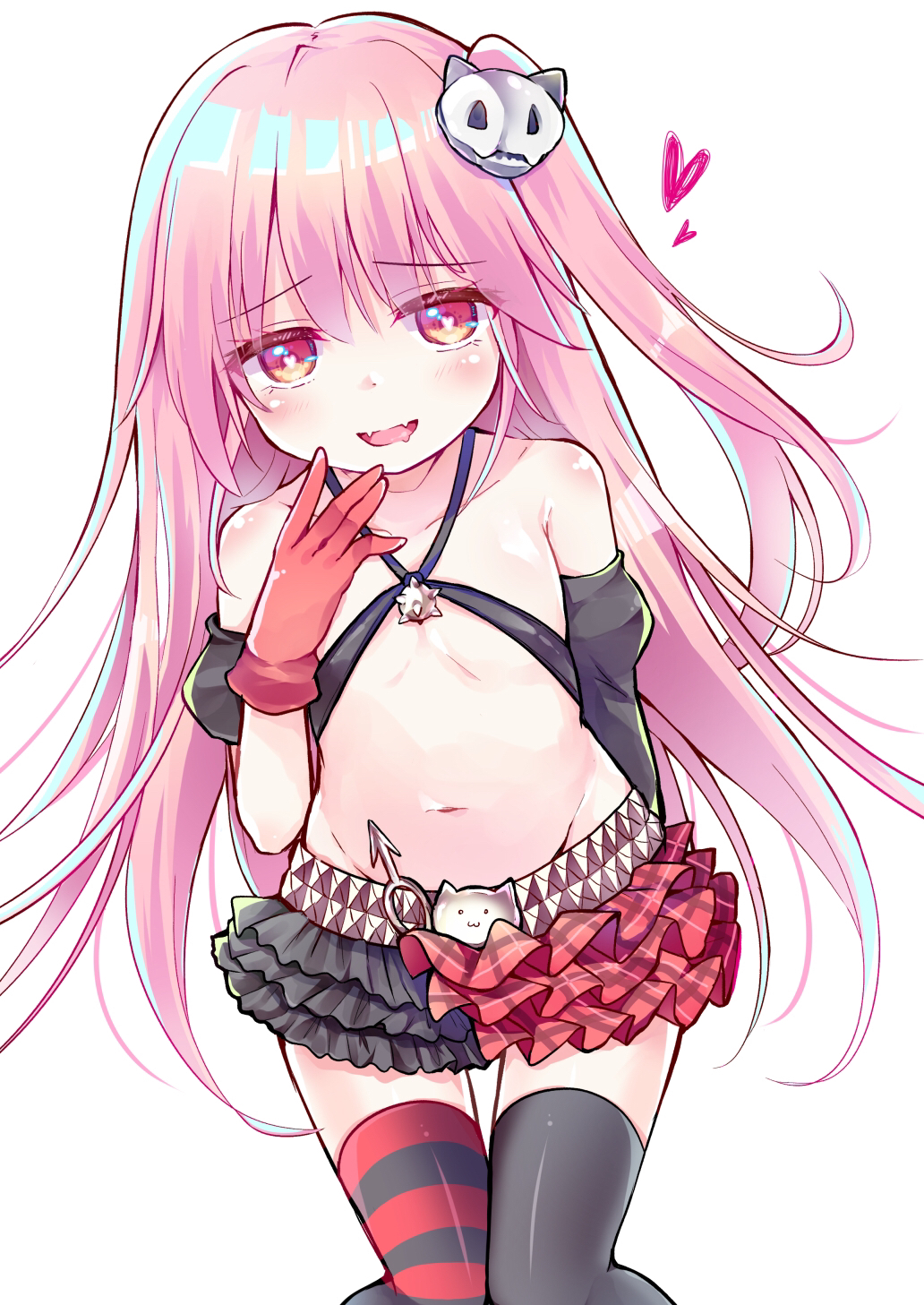 1girl, :d, asymmetrical_sleeves, bare_shoulders, black_skirt, black_thighhighs, blush, character_request