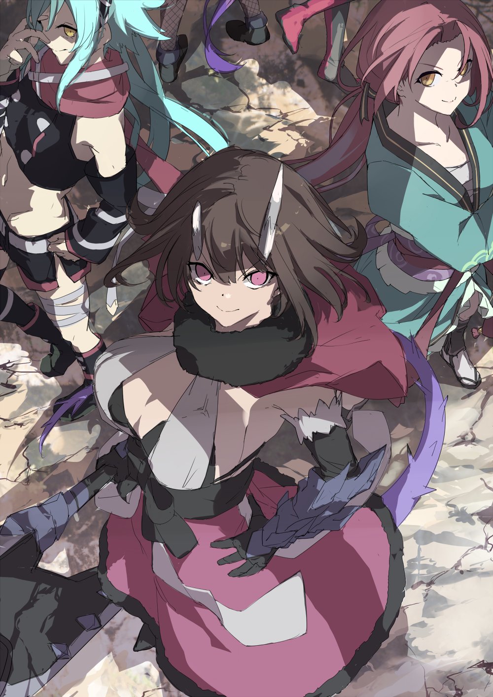 5girls, anna_(princess_connect!), black_hair, breasts, demon_girl, demon_horns, demon_tail, eriko_(princess_connect!)