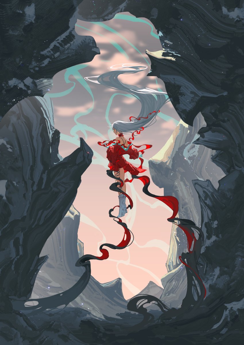 1girl, absurdres, arknights, bare_back, closed_mouth, cloud, collar, day