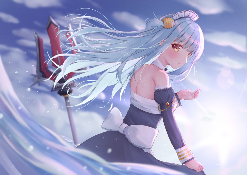 1girl, absurdres, aihara_kazushi, azur_lane, back_bow, blue_hair, bow, breasts