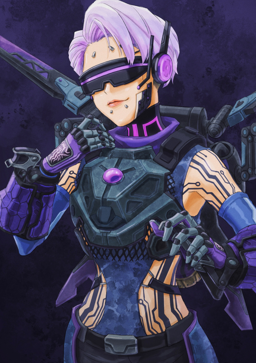 1girl, absurdres, air_orchid_valkyrie, apex_legends, belt, black_background, black_belt, elbow_gloves