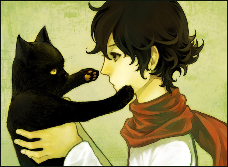 00s, brown_hair, cat, gundam, gundam_00, kiri_(0925kiri), male_focus, scarf