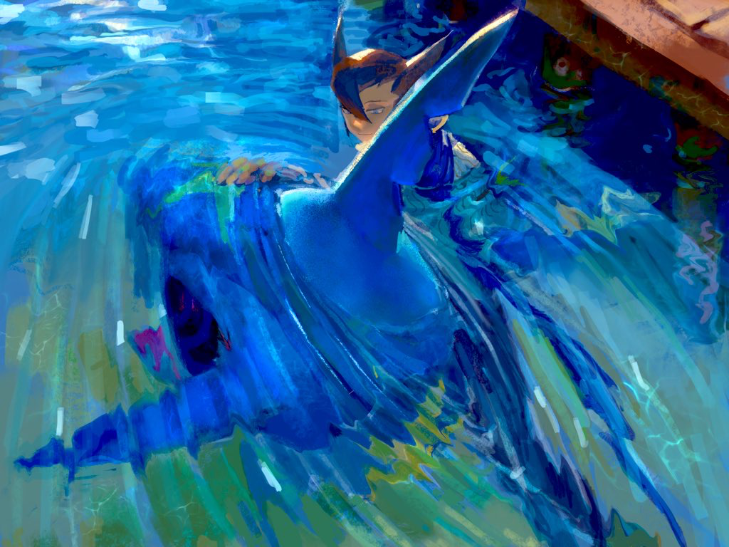 1boy, blue_eyes, brown_hair, closed_mouth, commentary_request, day, gen_3_pokemon, grimsley_(pokemon)