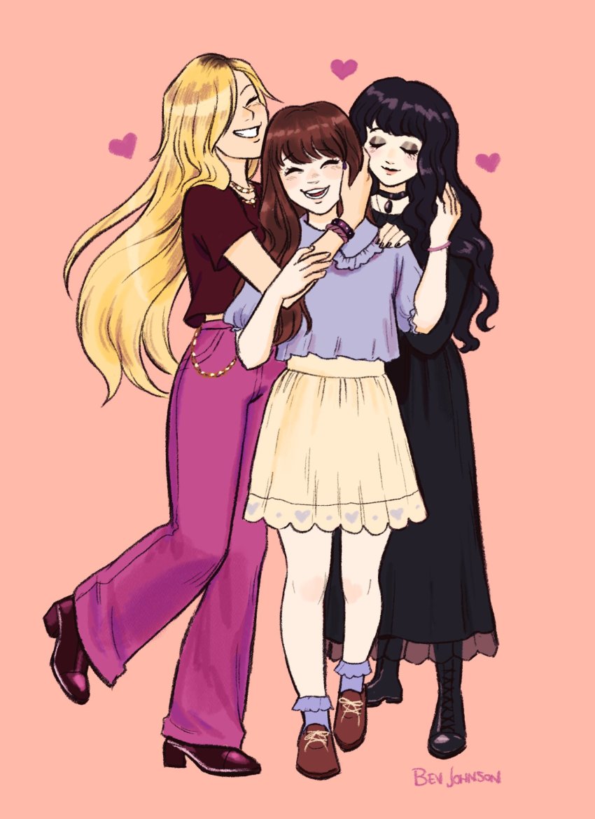 3girls, bev_johnson, black_hair, blonde_hair, brown_hair, closed_eyes, eyeshadow, fruits_basket