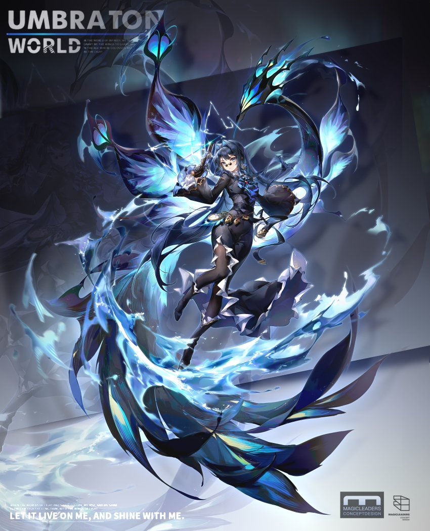 1girl, absurdres, alchemy_stars, allura_(alchemy_stars), black_boots, black_dress, black_gloves, black_hair