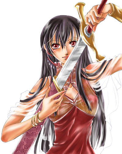 ayra_(fire_emblem), black_hair, cleavage_cutout, clothing_cutout, dress, fire_emblem, fire_emblem:_genealogy_of_the_holy_war, long_hair