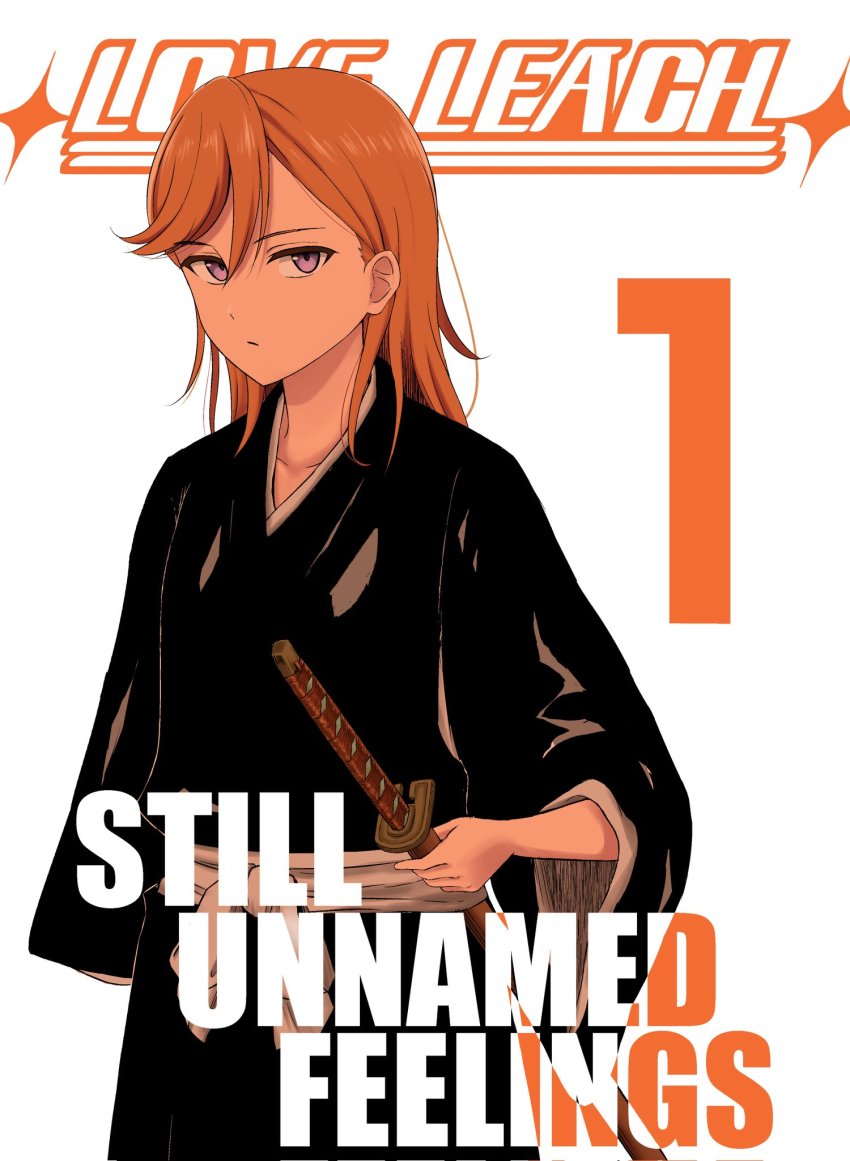 1girl, bleach, cosplay, cover, cowboy_shot, hakama, highres, japanese_clothes