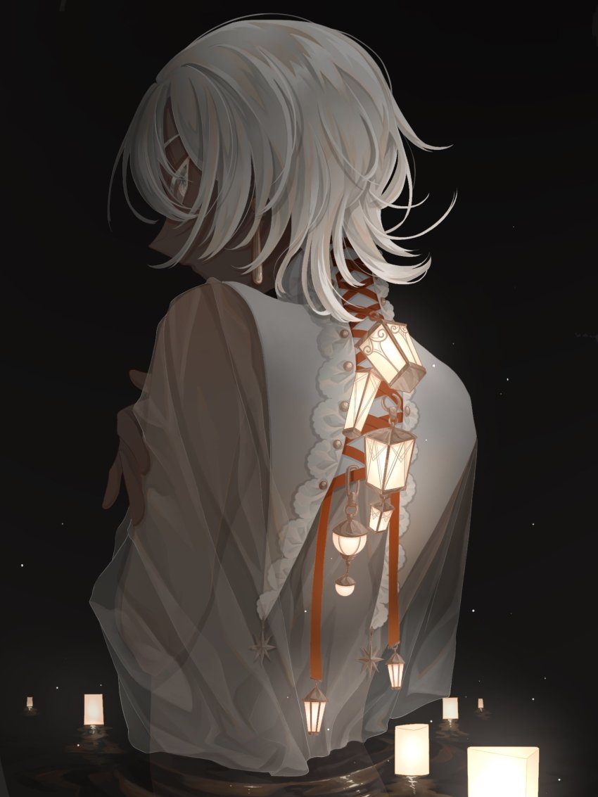 1boy, androgynous, cross-laced_clothes, dark-skinned_male, dark_skin, earrings, fantasia_sora, flipped_hair