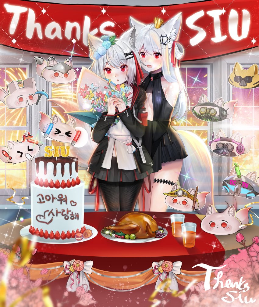 >_<, 2girls, :o, absurdres, animal_ear_fluff, apex_legends, black_dress, black_jacket