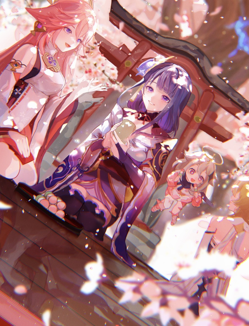 +_+, 4girls, :d, absurdres, animal_ears, back, backless_dress, backless_outfit