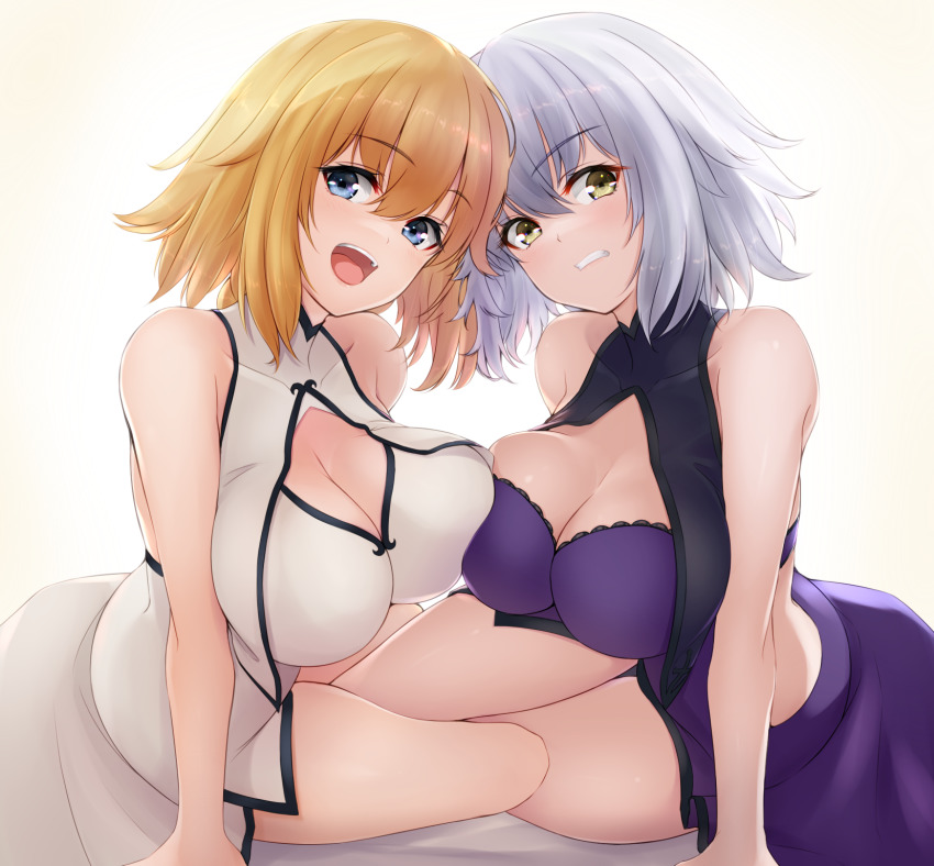2girls, blonde_hair, blue_eyes, blush, breasts, fate/apocrypha, fate/grand_order, fate_(series)