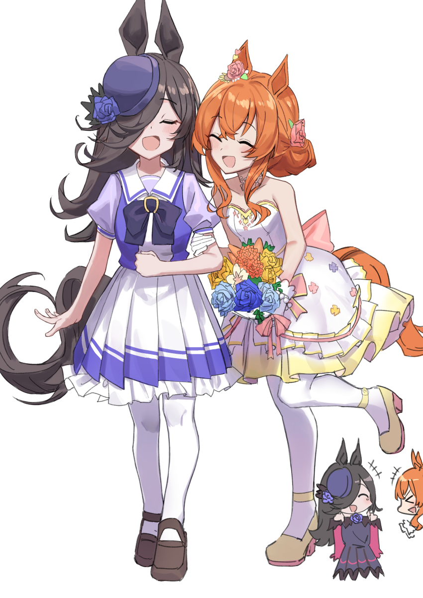 2girls, :d, ^_^, absurdres, animal_ears, chibi, chibi_inset, closed_eyes