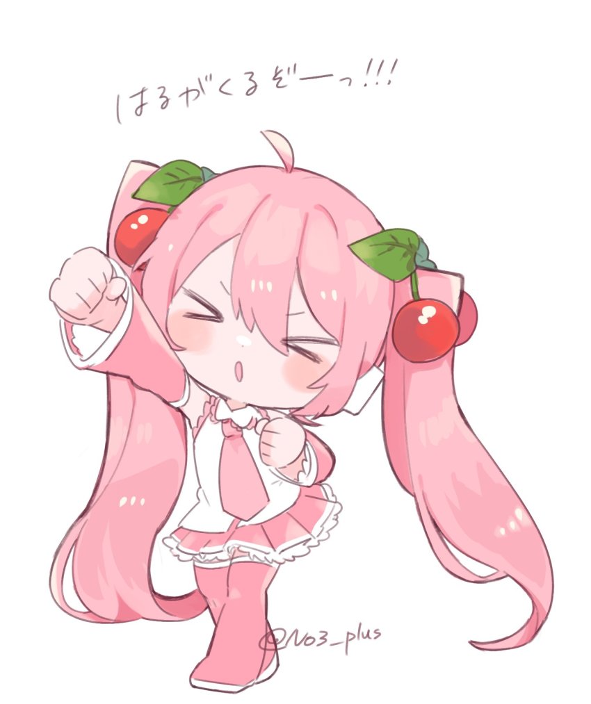 >_<, 1girl, :o, ahoge, bare_shoulders, boots, cherry_hair_ornament, chibi