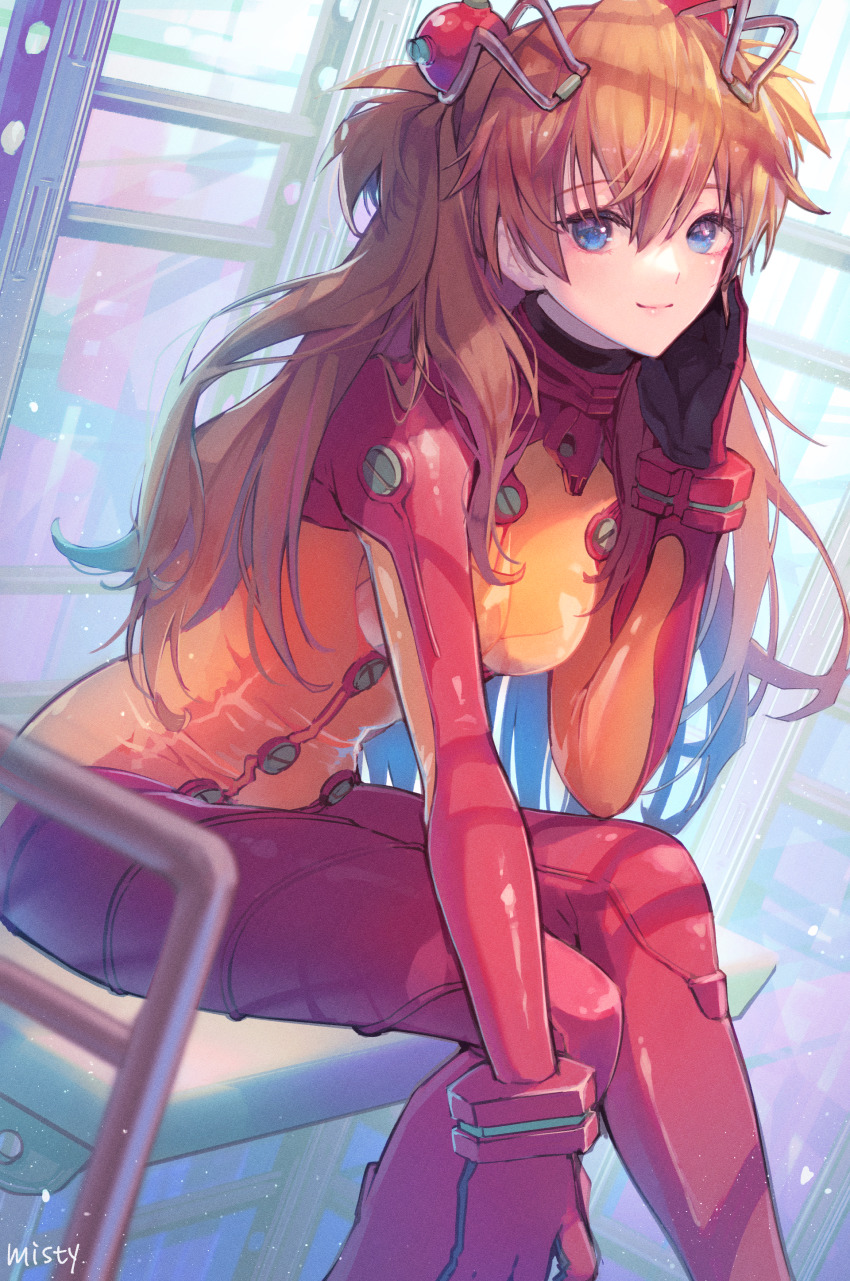 1girl, absurdres, blue_eyes, bodysuit, bracer, breasts, cleavage, evangelion:_2.0_you_can_(not)_advance