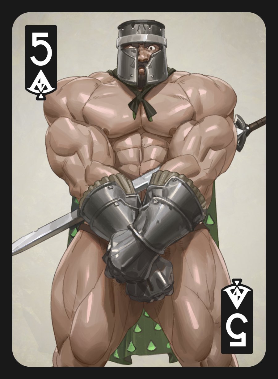 1boy, abs, bara, beard, biceps, black_eyes, black_hair, cape