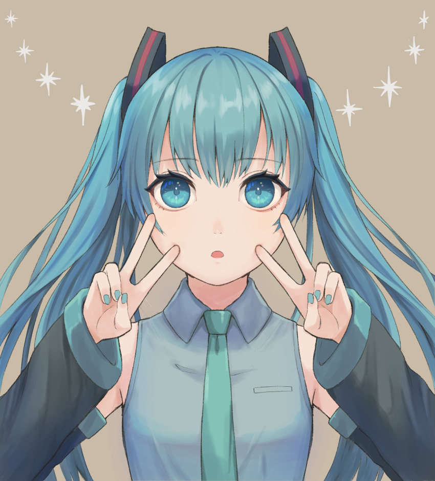 1girl, absurdres, aqua_necktie, ashitana, black_sleeves, blue_eyes, blue_hair, blue_nails