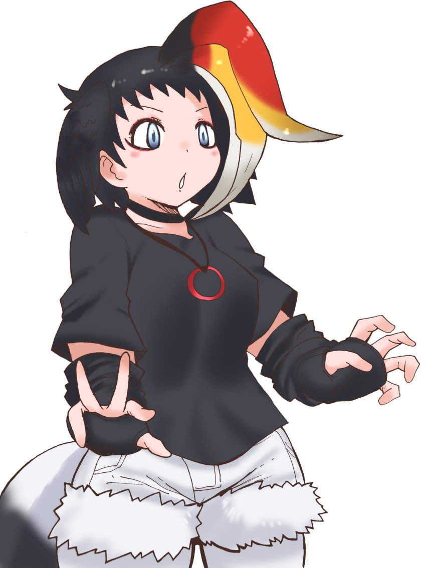 black_hair, blue_eyes, cats_yone, gloves, highres, kemono_friends, kemono_friends_3, rhinoceros_hornbill_(kemono_friends)