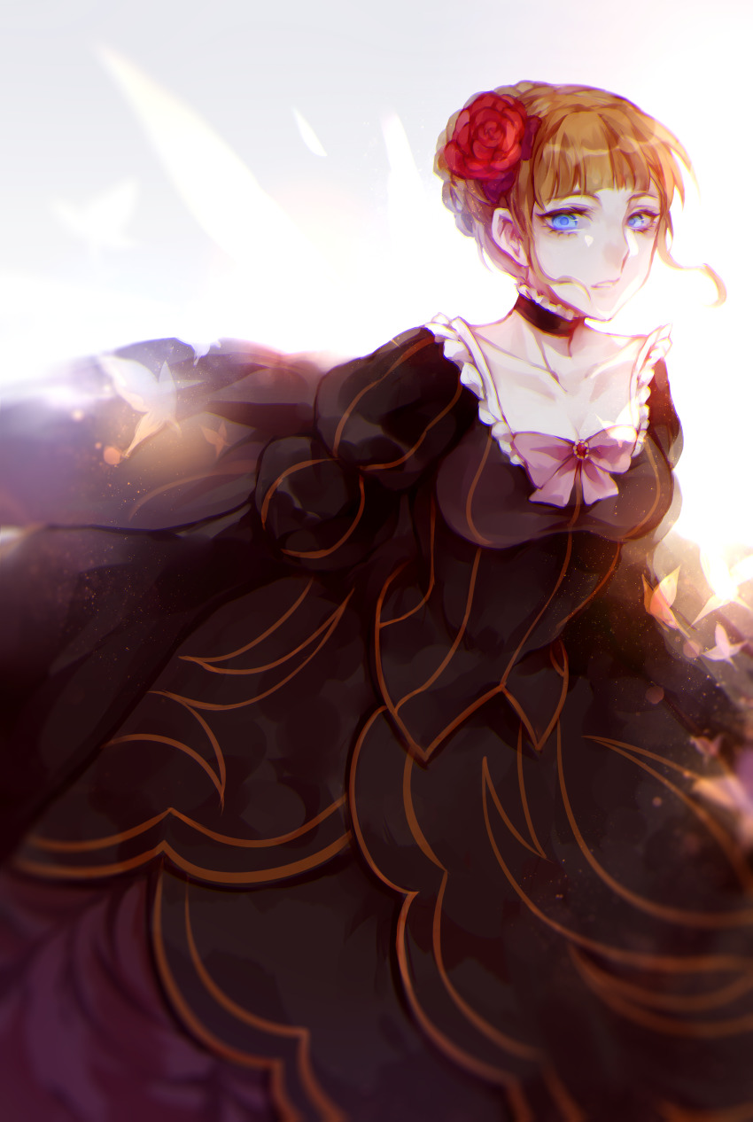 1girl, absurdres, akiya_(wls1906579), beatrice_(umineko), black_choker, black_dress, blue_eyes, blunt_bangs