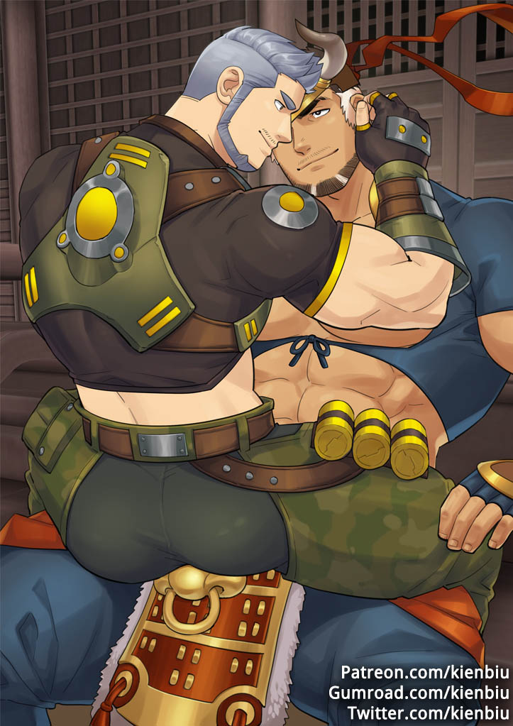 2boys, abs, architecture, artist_name, ass, back, bara, bare_pectorals