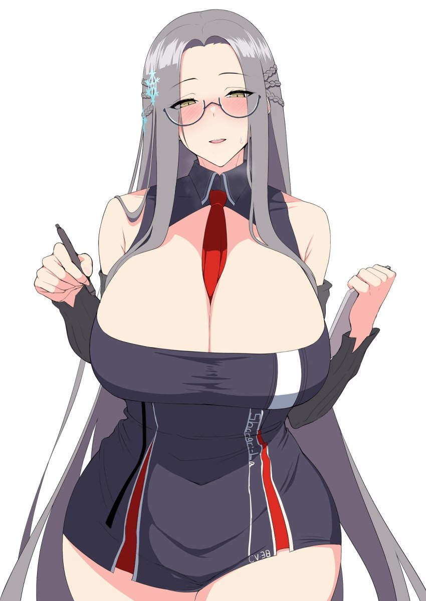1girl, alternate_breast_size_(larger), azur_lane, between_breasts, black_dress, blush, breasts, cleavage