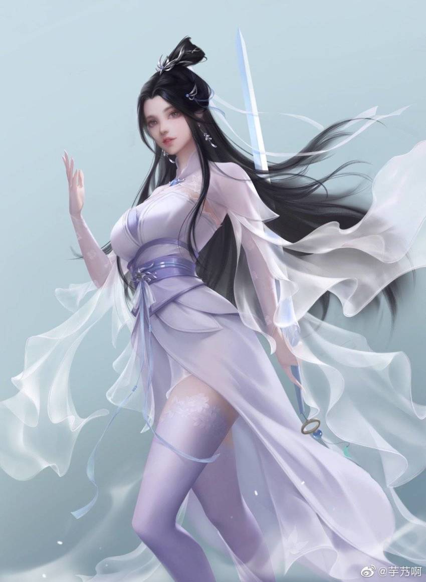 1girl, black_hair, breasts, dress, hair_ornament, highres, large_breasts, lu_xueqi_(zhu_xian)