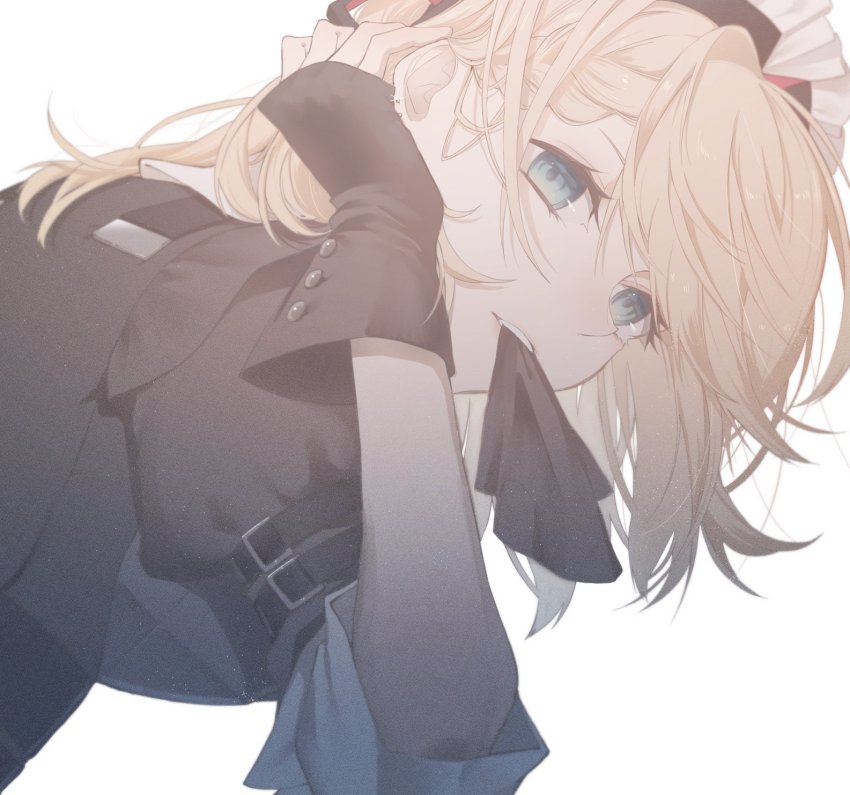 1girl, black_gloves, blonde_hair, blue_eyes, g36_(girls'_frontline), girls'_frontline, gloves, hand_in_own_hair