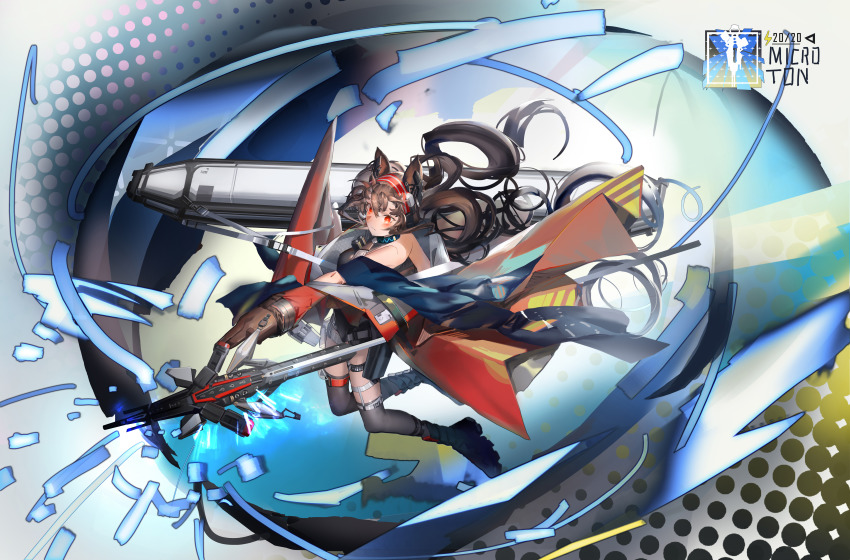 1girl, absurdres, angelina_(arknights), angelina_(distinguished_visitor)_(arknights), animal_ears, arknights, bare_shoulders, black_boots