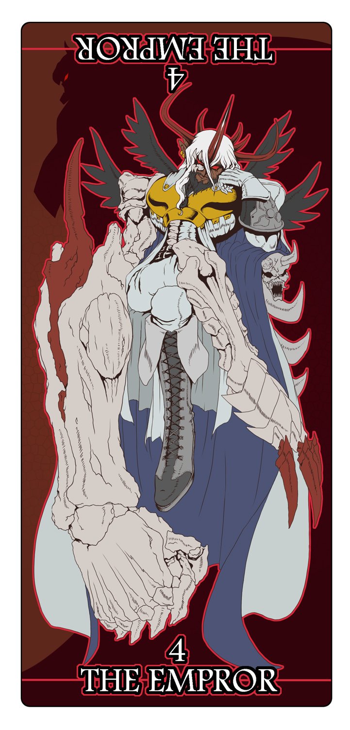 bagra_army, bagramon, card, demon_lord, digimon, digimon_(creature), digimon_xros_wars, emperor, highres, tarot, tarot_card, the_emperor_(tarot)