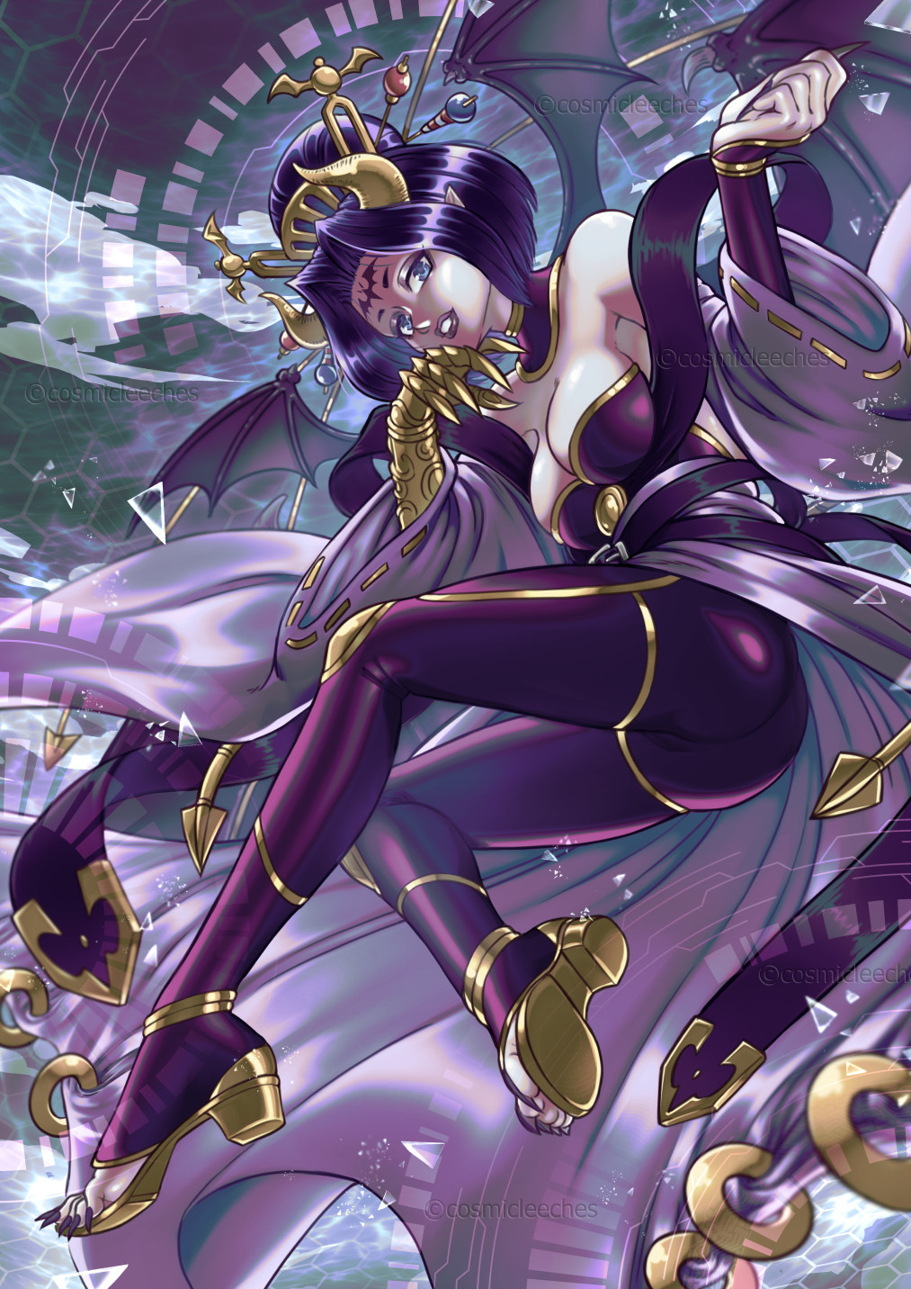 demon_lord, digimon, digimon_(creature), digimon_xros_wars, high_heels, highres, leotard, lilithmon, seven_great_demon_lords