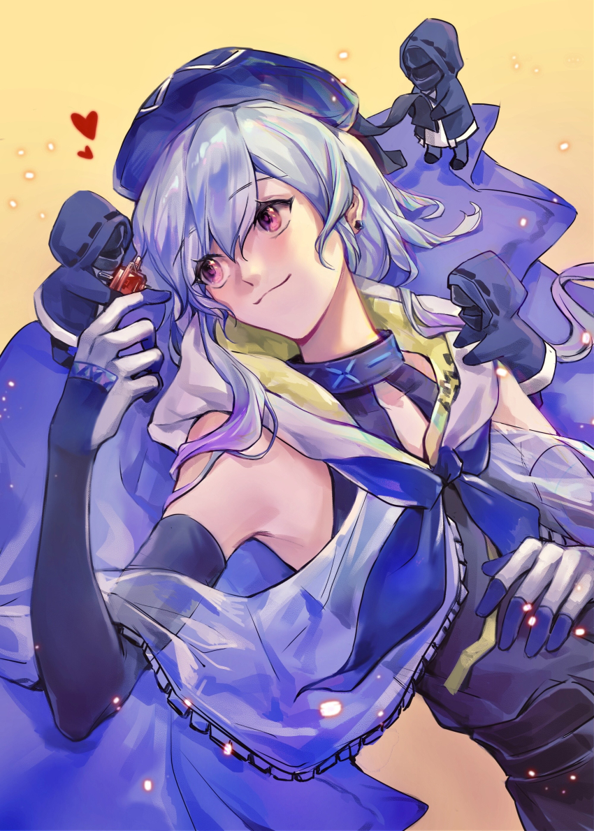 1boy, 3others, absurdres, arknights, bare_shoulders, beret, black_jacket, blue_hair