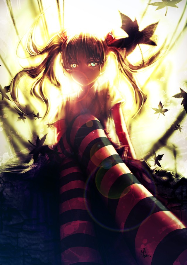 1girl, backlighting, bow, brown_hair, child, female_focus, from_below, glowing