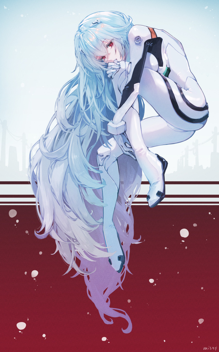 1girl, artist_name, ayanami_rei, blue_hair, bodysuit, evangelion:_3.0+1.0_thrice_upon_a_time, full_body, gloves
