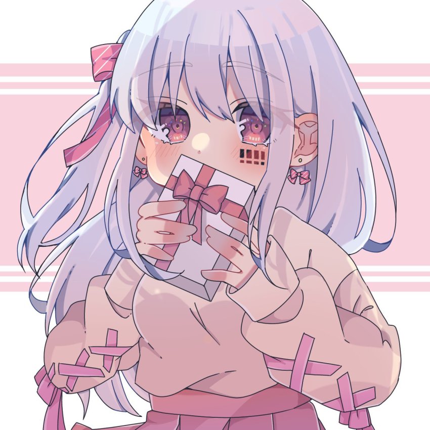 barcode, barcode_tattoo, bow, bow_earrings, bowtie, dress_shirt, earrings, gift