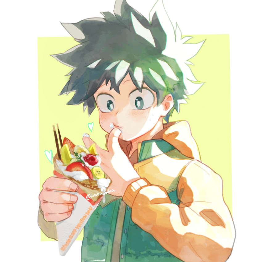 1boy, bad_id, bad_twitter_id, banana, banana_slice, boku_no_hero_academia, crepe, eating