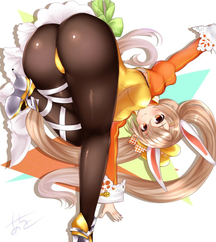 1girl, animal_ears, ao_(ao_10bx), ass, breasts, brown_eyes, brown_pantyhose, commentary_request