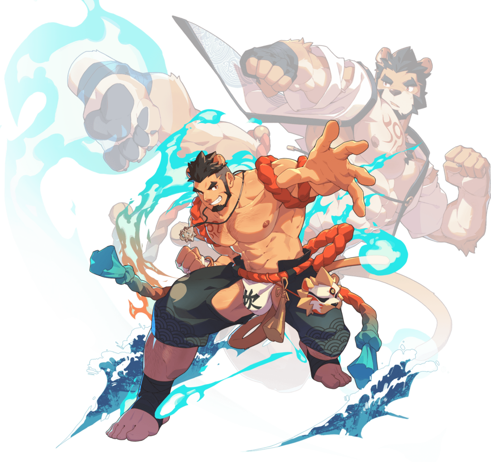 1boy, abs, alca_(wakatanka4), alca_the_lion, animal_ears, bandages, bara, belt