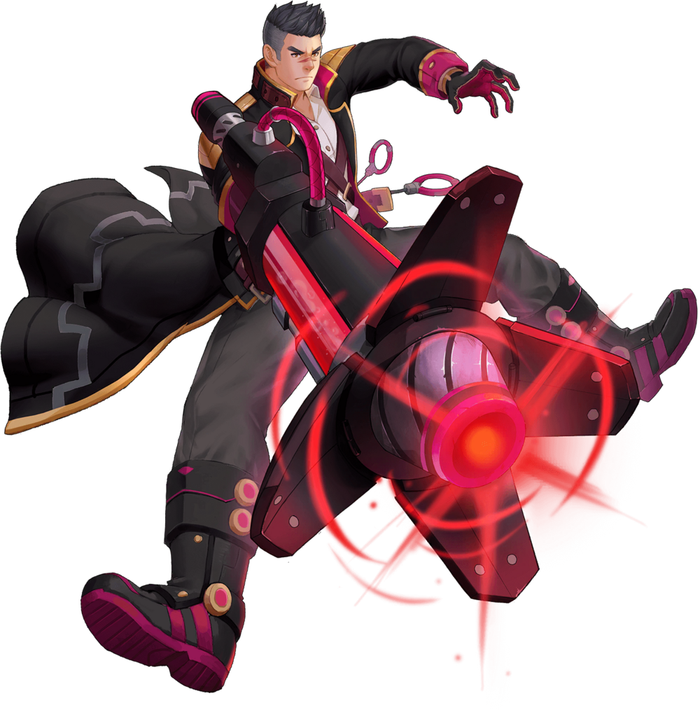 1boy, artist_request, black_cape, black_hair, black_jacket, boots, brian_(gyee), buzz_cut, cannon, cape, cuffs, frown, gloves, gyee, handcuffs, jacket, male_focus, manly, official_art, pants, scar, scar_on_face, serious, shirt, short_hair, solo, transparent_background, very_short_hair, weapon, white_shirt, yellow_eyes