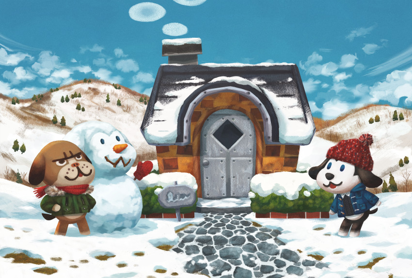 animal_crossing, dog, highres, hill, house, mac_(animal_crossing), nintendo, omochi_freedom