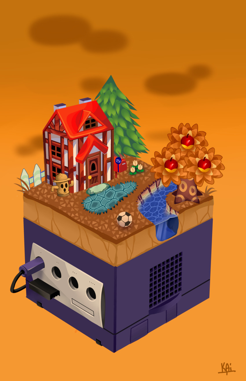 animal_crossing_gamecube, apple, apple_tree, ball, cedar_tree, flower, food, fruit