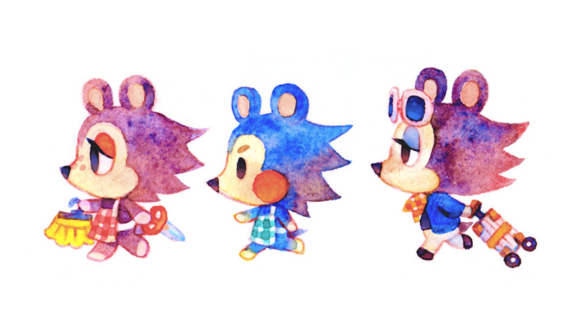 animal_crossing, apron, hedgehog, label_able_(animal_crossing), mabel_able_(animal_crossing), nintendo, sable_able_(animal_crossing), simple_background