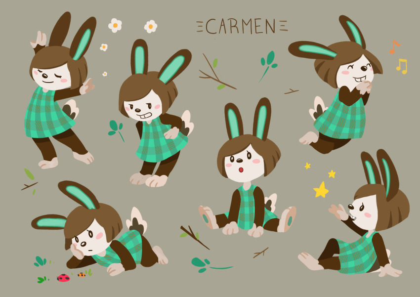 animal_crossing, bug, carmen_(animal_crossing), dress, flower, gingham_clothes, gingham_dress, green_dress