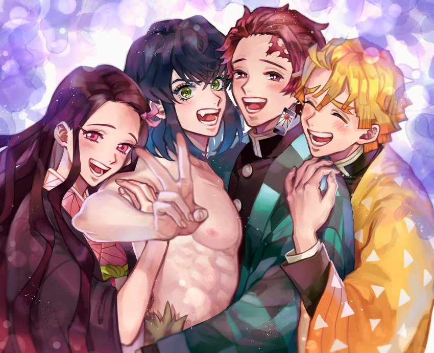 330armeria, agatsuma_zenitsu, hashibira_inosuke, highres, kamado_nezuko, kamado_tanjirou, kimetsu_no_yaiba, tagme