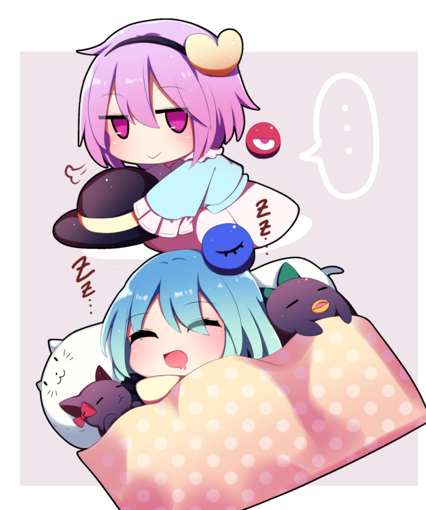 ..., 2girls, :>, :3, puff_of_air, absurdres, blush, cat