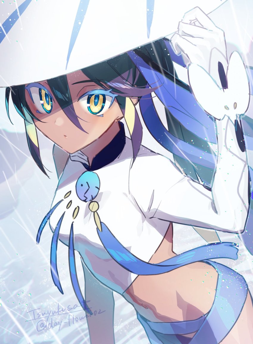 1girl, black_hair, blouse, blush, breasts, dark-skinned_female, dark_skin, fate/grand_order