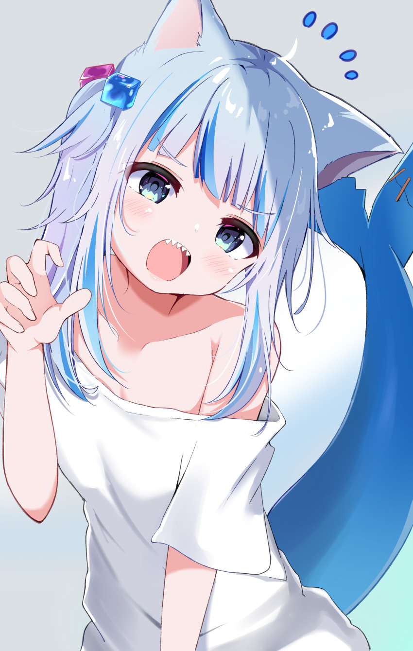 1girl, absurdres, animal_ear_fluff, animal_ears, blue_background, blue_eyes, blue_hair, cat_ears