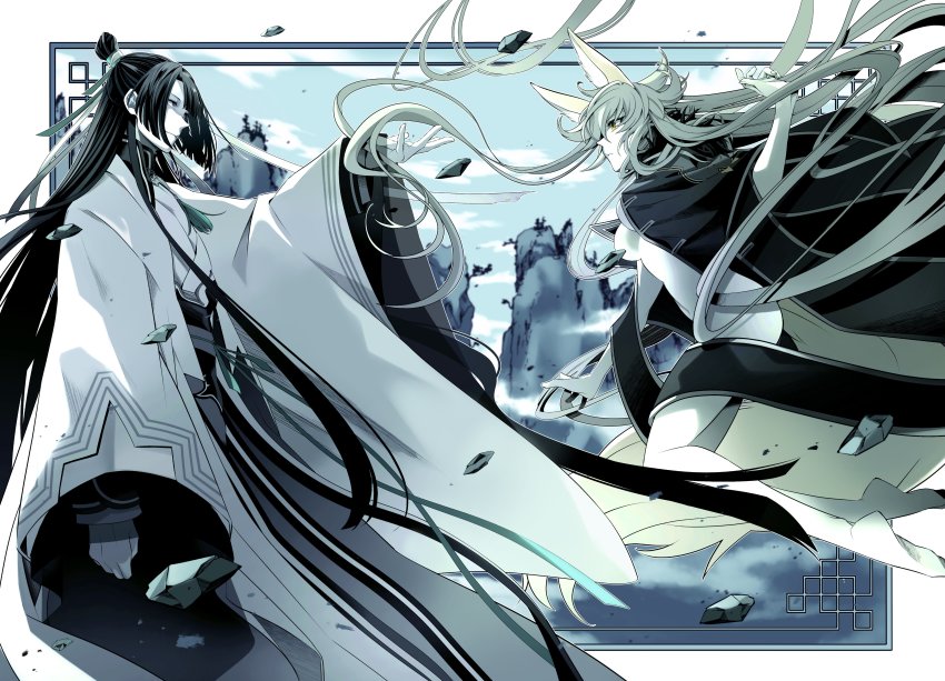 1boy, 1girl, absurdres, animal_ears, chinese_clothes, coat, commentary_request, fate/grand_order