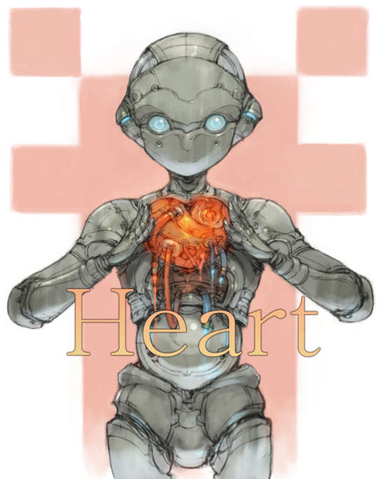 android, blue_eyes, heart, humanoid_robot, joints, no_humans, non-humanoid_robot, original
