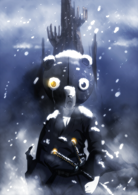 1boy, afro_samurai, bad_id, bad_pixiv_id, jinnosuke, katana, male_focus, raptor_(artist), snow, snowing, solo, sword, tears, weapon
