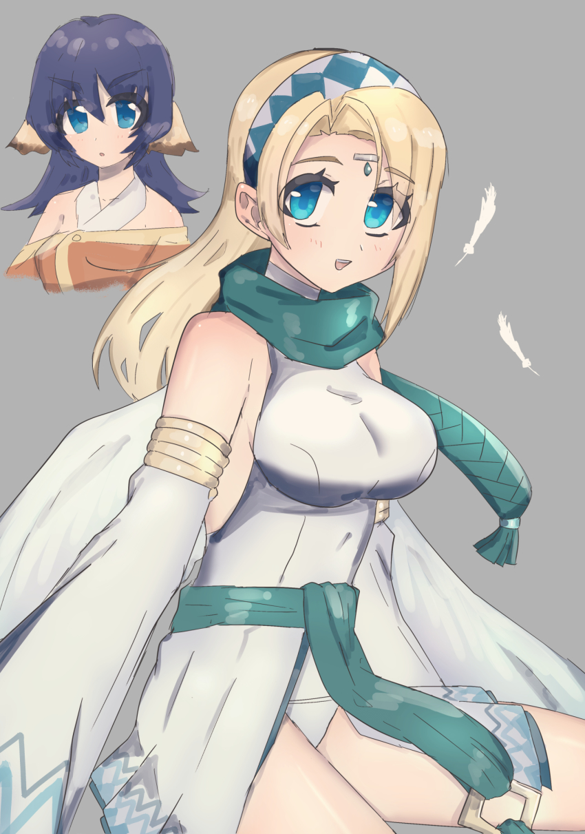 2girls, ainu_clothes, angel_wings, animal_ears, aquaplus, bare_shoulders, bikini, blonde_hair